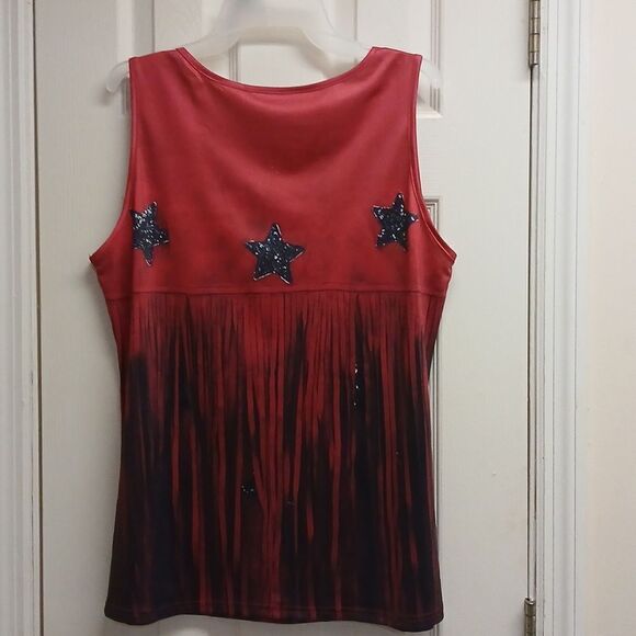 Casual V Neck Sleeveless Top With Star Print And Fringe Detail. XL NWT Brick Red - Picture 5 of 10